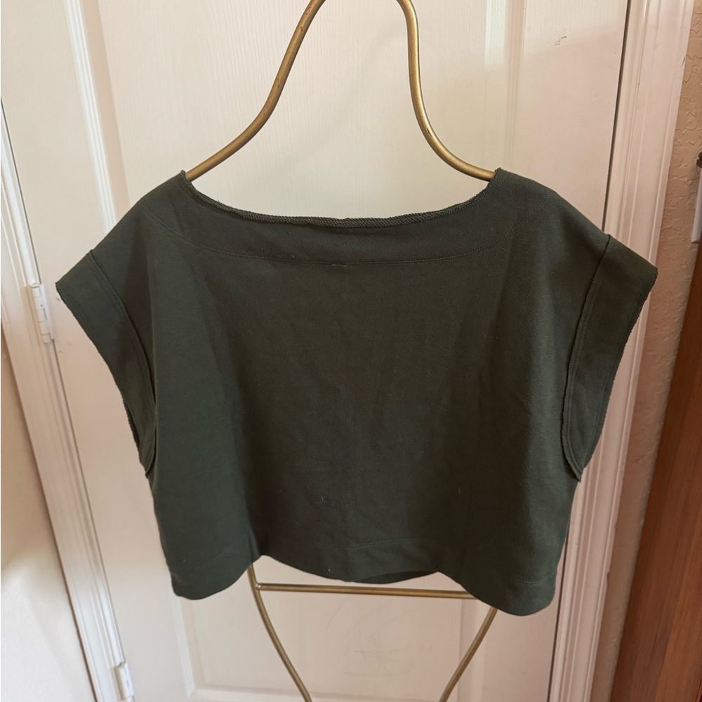 Anthropologie Forest Green Knit Top with button detail on sides - Picture 3 of 7